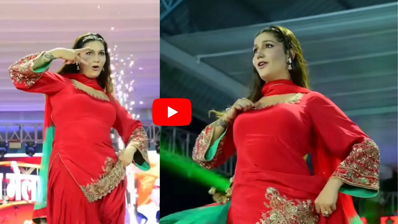 Sapna Choudhary ने लाल सूट पहनकर स्टेज पर किया फर्राटेदार डांस
